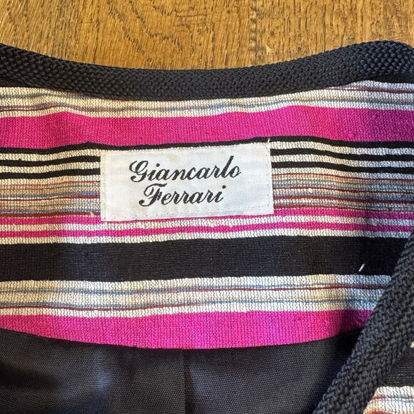 VTG Giancarlo Ferrari Blazer Jacket Sz L Pink 100% Silk Striped Long Sleeve Open - Picture 2 of 6